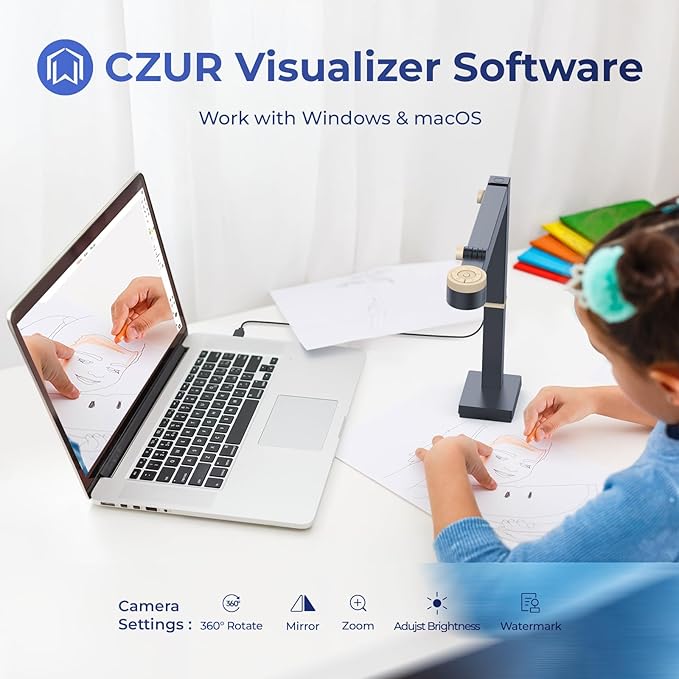 CZUR Fancy S Pro 12MP USB Document Camera for Teacher, 4K Webcam with Microphone and LED Light, Up to 60fps, Auto Focus, for Remote Teaching, Live Streaming, Web Conference, for Mac and Windows-DeskLoop Office