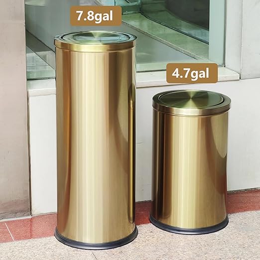 Brushed Gold Bathroom Trash Can with Swing Lid 4.7Gallon,Stainess Steel Garbage Can Trash Bin Wastebaskets for Kitchen,Office,Bedroom (Gold, 4.7 Gallon)-DeskLoop Office
