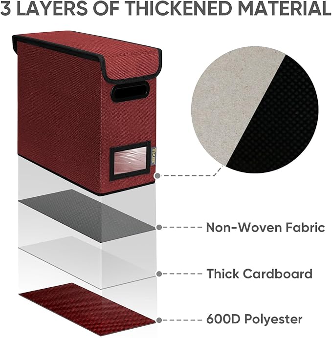 BALEINE File Organizer Box with Lid, Collapsible File Folder Organizer with Plastic Slide, Hanging File Folder Box for Office Document Storage (2 Pack, Red, S)-DeskLoop Office