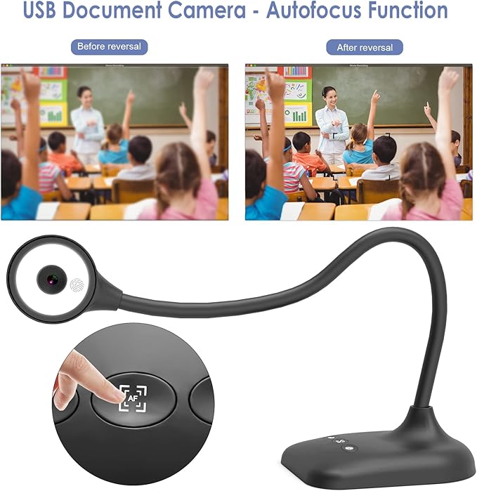 USB Document Camera for Teachers, Webcam/Doc Camera for Classroom with A3 Format, 3-Level LED Lights, Image Invert, Fold, Dual mic for Mac OS, Windows, Zoom, OBS Work with Distance Learning-DeskLoop Office