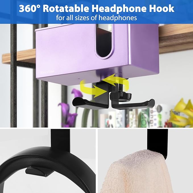 Rosyline 3-in-1 Clip-on Desk Organizer for Expanding Office and Gaming Space - Pen, Headphone, and Desk Item Holder (Purple)-DeskLoop Office