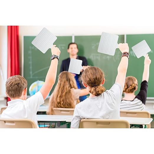 Flipside Products - 7.75" x 10" Two-Sided (Lined Side/Blank White Side) Rectangular Dry Erase Writing Answer Paddles, 12 Pack + Black Markers + Erasers-DeskLoop Office