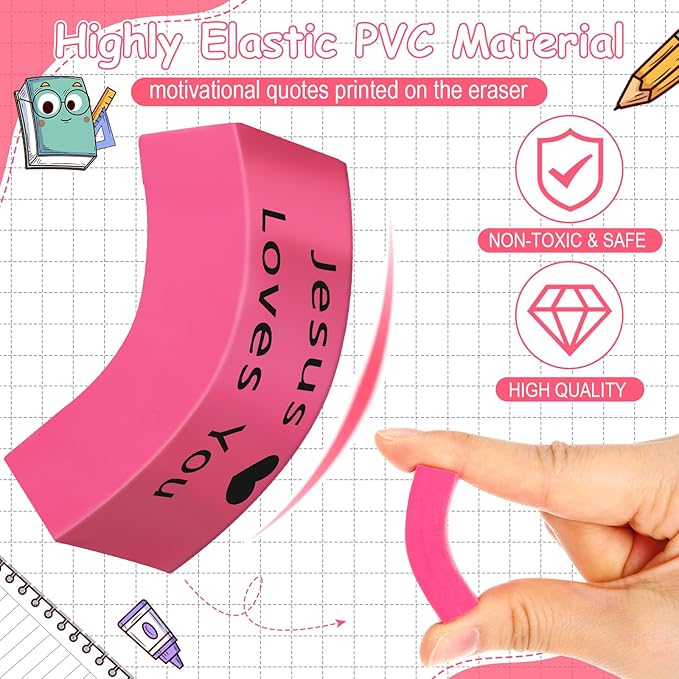 180 Pcs Inspirational Erasers for Kids Christian Pencil Erasers Bulk, Back-to-School Gifts Motivational and Cute Supplies for Students Classrooms, Drawing(Multicolor,Jesus Loves You)-DeskLoop Office