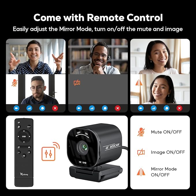 4K USB Webcam with 4 Noise-Canceling Mics, 50-92 FOV, Built-in OSD & Privacy Cover, Plug & Play for Zoom, Teams, Recording-DeskLoop Office