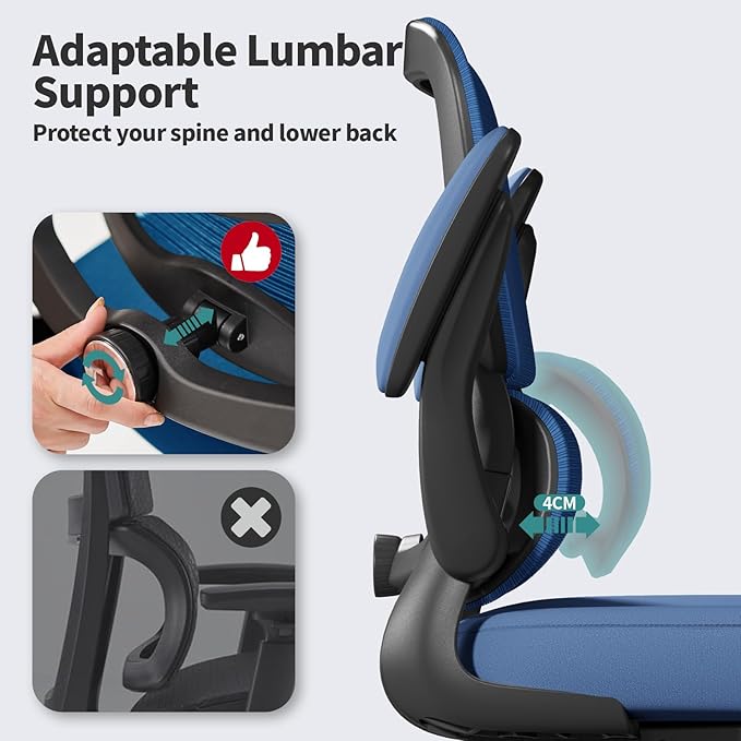 TRALT Office Chair - Ergonomic Desk Chair with Adjustable Lumbar Support, Mesh Computer Chair, Executive Chairs for Home Office Comfortable Lumbar Support (Deep Blue)-DeskLoop Office