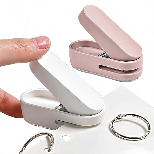 Magnoloran 2 Pack Single Hole Punch, 1/4 inch Mini Small Hole Puncher Heavy Duty Paper Hole Puncher Small Hole Punch One Hole Puncher for Crafts Paper Cards Tags Scrapbook-Pink&White-DeskLoop Office
