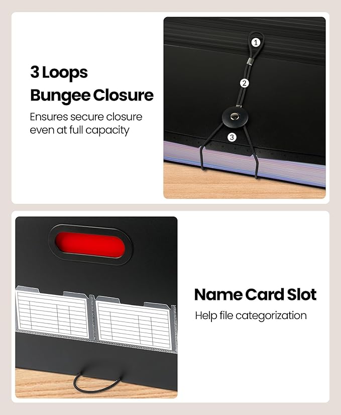 Sooez 26-Pocket Accordion File Organizer, Upgraded Expanding File Folder with Unobstructed A-Z Tabs, Premium Bill Tax Receipt Document Organizer Storage for Letter/A4 Size Paper, School Office & Home-DeskLoop Office