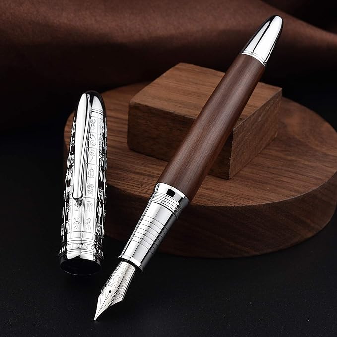 Hongdian 6016 Natural Wood Fountain Pen, Iridium Extra Fine Nib Writing Pen with Metal Pen Case-DeskLoop Office