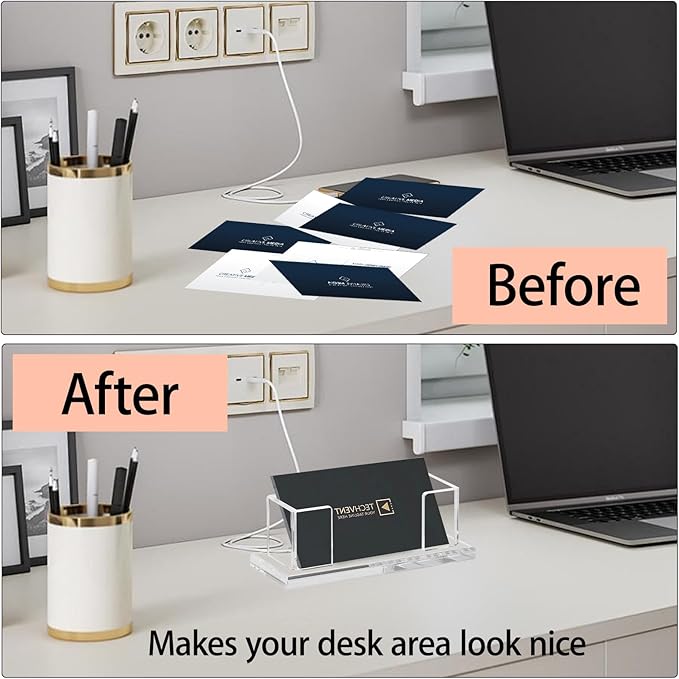 Weiai Acrylic Business Card Holder Stand for Desk, 2 Pieces Modern Clear Base Business Card Organizer Display-DeskLoop Office