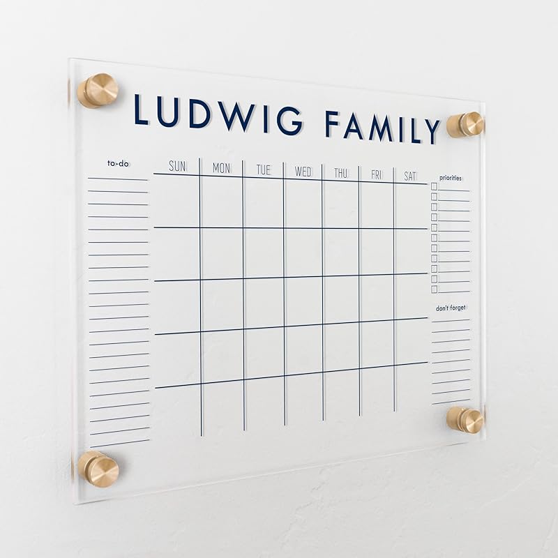 Personalized Clear Acrylic Calendar for Wall, Calendar Whiteboard for Wall, Dry Erase Wall Calendar, Wall Calendar Organizer System for Home (Block, Navy, 14"W x 11"H)-DeskLoop Office