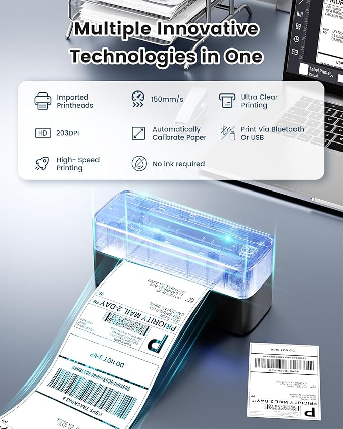 Phomemo Shipping Label Printer, 241BT 4X6 Wireless Thermal Label Printer for Small Business, Labels Printers for Shipping Package, Compatible with iPhone, Android, Amazon, Shopify, UPS, Black-DeskLoop Office