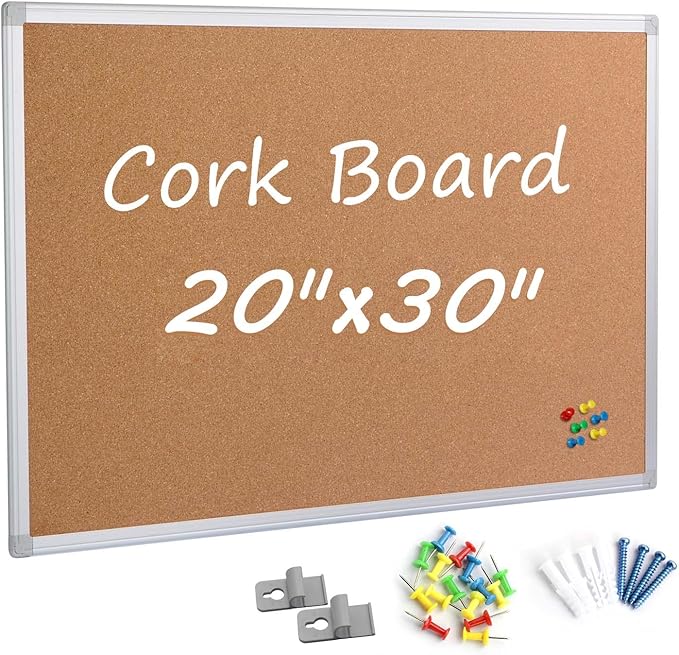 Board2by Cork Board Bulletin Board 20 x 30 Inches, Silver Aluminium Framed Corkboard, Office Board for Wall Cork, Large Wall Mounted Notice Pin Board-DeskLoop Office
