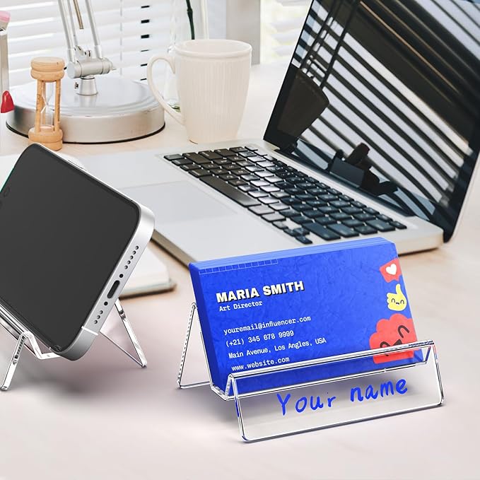 Acrylic Business Card Holder for Desk & Counter, Business Card Holder Display, Clear Business Card Stand, Business Cards Holder Stand, Desktop Plastic Name Card Organizer, 3 Pack-DeskLoop Office