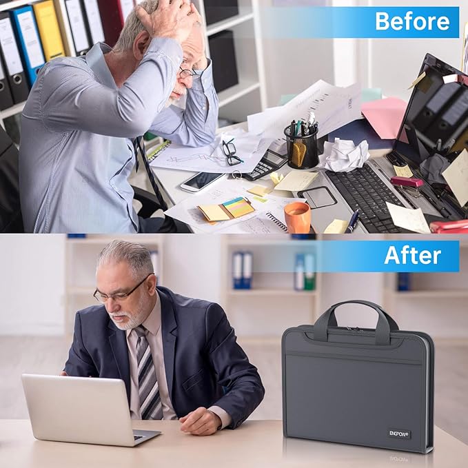 ENGPOW Accordion File Organizer,Fireproof Expanding File Folder with Multi Pockets,13 Pockets Document Organizer Bag with Handle & Labels,Portable Home Travel Safe Storage for Letter A4 Files,Gray-DeskLoop Office
