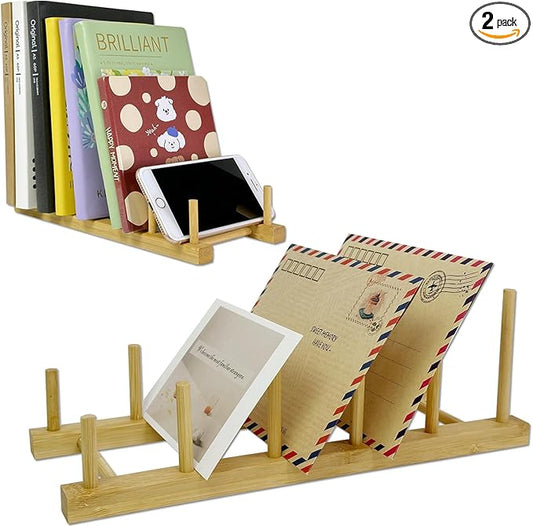 2 Pack Mail Organizer for Desk, Wood Mail Holder Countertop with 5-Slot, Small Letter Sorter File Holder,Office Desktop Envelope Organizer and Book Display Rack-DeskLoop Office