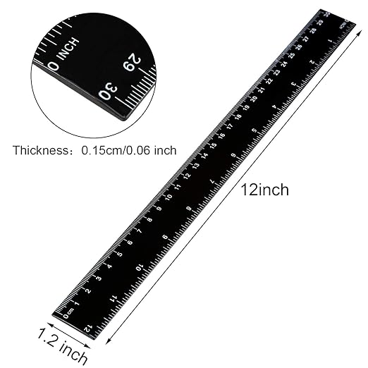 50 Pack Black Plastic Ruler, 12 Inch Standard/Metric Rulers Straight Ruler Measuring Tool for Student School Office (Black)-DeskLoop Office