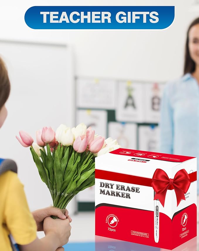 SFAIH Dry Erase Markers Chisel Tip Bulk, 72 Pack Black White Board Markers, Versatile Lines, Low Odor, 1s Quickly Dry, Perfect for School Supplies and Office-DeskLoop Office