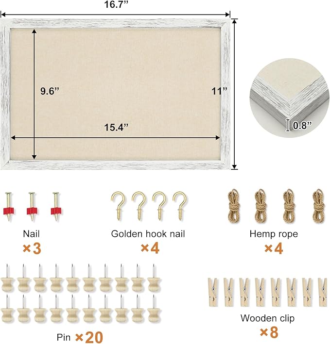 Egofine Cork Board Bulletin Board with Linen, 16x11 Wood Frame Pin Board, 2 Pack Cork Boards for Walls, Vision Board Hanging horizontal or Vertically for Office Home Decor School Kitchen, Rustic White-DeskLoop Office