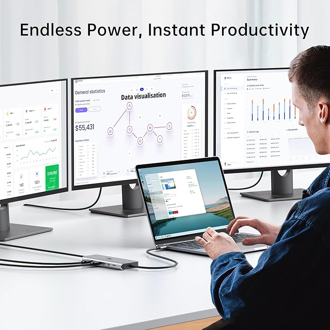 LIONWEI 13 in 1 Laptop Docking Station 2 HDMI+DisplayPort+10Gbps, 6 USB C/A, 100W PD, Ethernet, SD/TF, Audio, USB C Hub for MacBook Pro/Air/Dell/HP/Lenovo/Thinkpad-DeskLoop Office