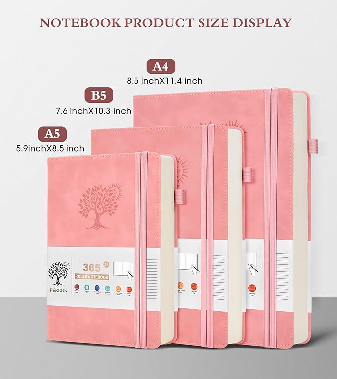 A4 Lined Journal Notebook,365 Page Large Leather Journals for Writing Women Men,Hardcover Notebook with 100Gsm Thick Pages for Travel,Work,School,College Ruled, Daily Diary (8.5" x 11.4")