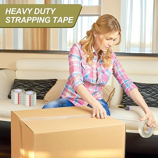 Treela 40 Rolls 1 Inch x 60 Yards Filament Strapping Tape 5.5 Mil Transparent Reinforced Fiberglass Heavy Duty Packing Shipping Tape for Sealing Binding Fixing-DeskLoop Office