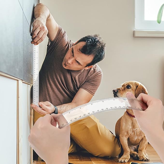 Koogel 40 PCS Plastic Straight Rulers, Plastic Measuring Tool, 12 Inch Shatterproof Clear Ruler Bulk for Classroom with Centimeters and Inches for Student, Kids, School, Office, Home-DeskLoop Office