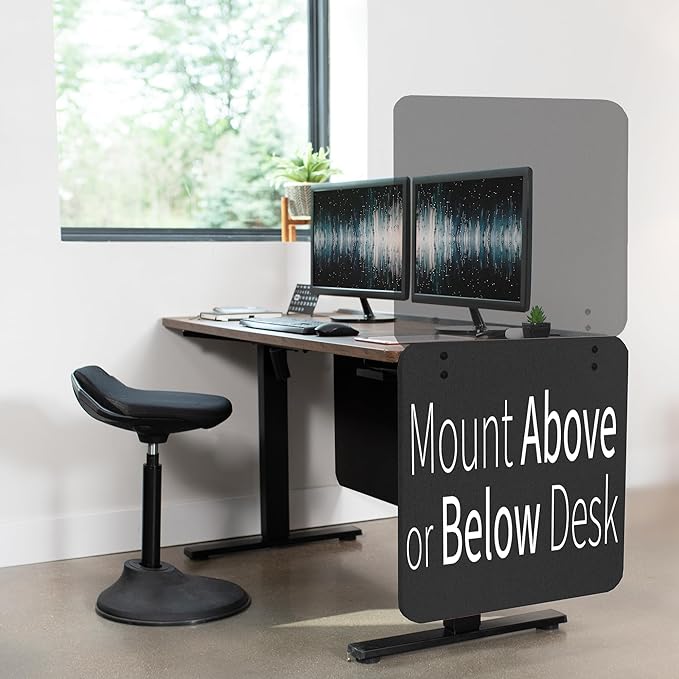 VIVO Clamp-on 24 x 24 inch Privacy Panel, Sound Absorbing Cubicle Desk Divider, Acoustic Partition, Dark Gray, PP-1-V024D-DeskLoop Office