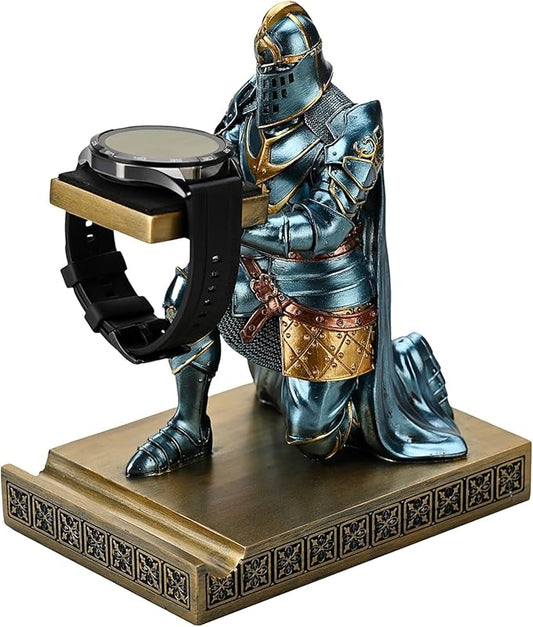 King's Guard Watch Display Stand Eyeglass Jewelry Bracelet Necklace Holder Trays Towers Resin Pen Holder Warrior Knight Mobile Phone Stand for Office & Home (Blue)-DeskLoop Office