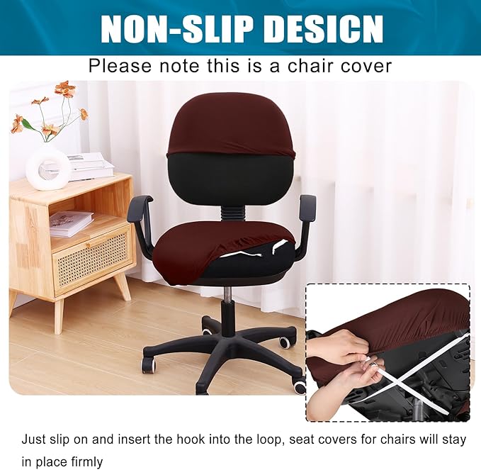 Smiry Stretch Printed Office Computer Chair Covers, Universal Washable Removable Desk Rotating Chair Slipcovers Protector, Seat + Backrest Cover - Chocolate-DeskLoop Office