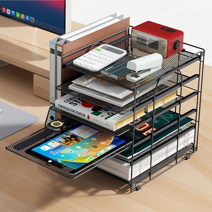 gianotter Desk Organizers and Accessories, 6-Tier Paper Organizer with File Holder, Document Organizer, Office Decor, Home Office Essentials(Black)-DeskLoop Office