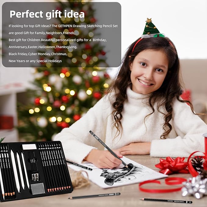 Drawing Sketching Pencil Set, 24 Piece Pro Artist Sketch Kit - Graphite Pencils (12B-4H),Charcoal Pencils for Drawing,Black and White Charcoal Pencils,Charcoal Sticks,Stumps,Eraser,Sharpeners-DeskLoop Office