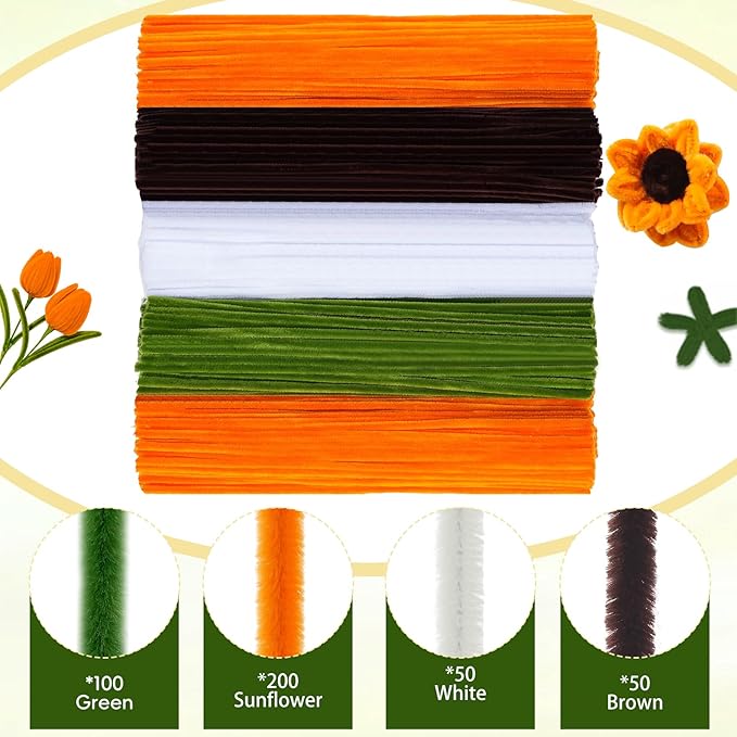400 Pieces Craft Pipe Cleaners Bulk,Floral Stems for Pipe Cleaner Flowers with Floral Wires, Gardening Tape,Hot Glue Stick,Greeting Card,Bouquet Paper, Stamen & Ribbon,Festival Gifts for Kid,Adult-DeskLoop Office