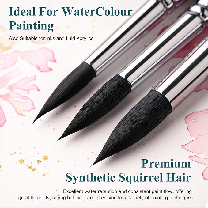 Watercolor Brushes Professional, Fuumuui 9Pcs Synthetic Squirrel Paint Brush Set for Adults Round Pointed Detail to Mop for Watercolor Gouache Acrylic Ink Painting-DeskLoop Office