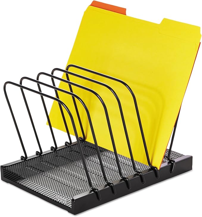 Rolodex 1742323 Mesh Flip File Folder Sorter Five Sections Black 10 1/4 x 7 1/2 - Image 3