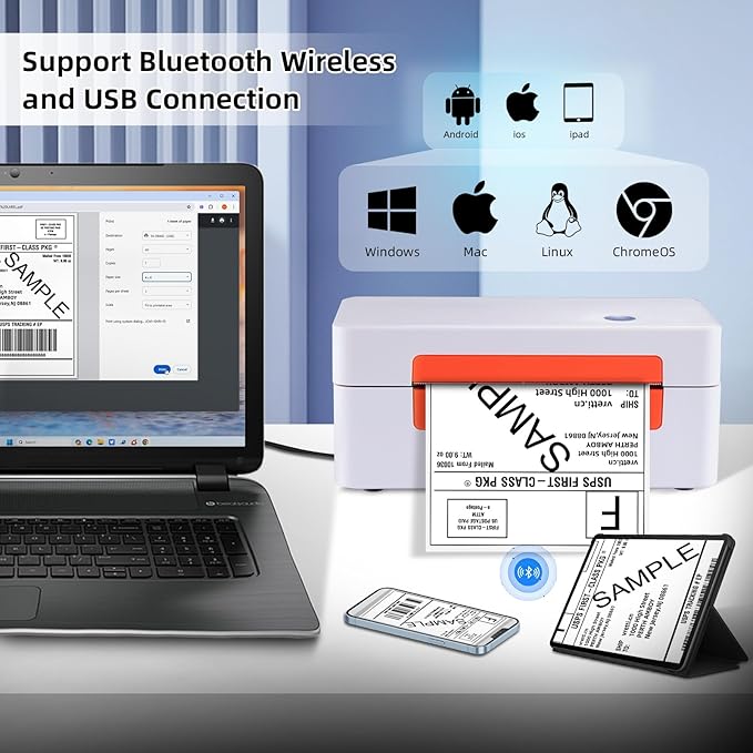 vretti Bluetooth Shipping Label Printer - 4x6 Thermal Label Printer for Shipping Packages Small Business Office or Home,Widely Used for Amazon, Ebay, Shopify, Etsy, USPS-DeskLoop Office