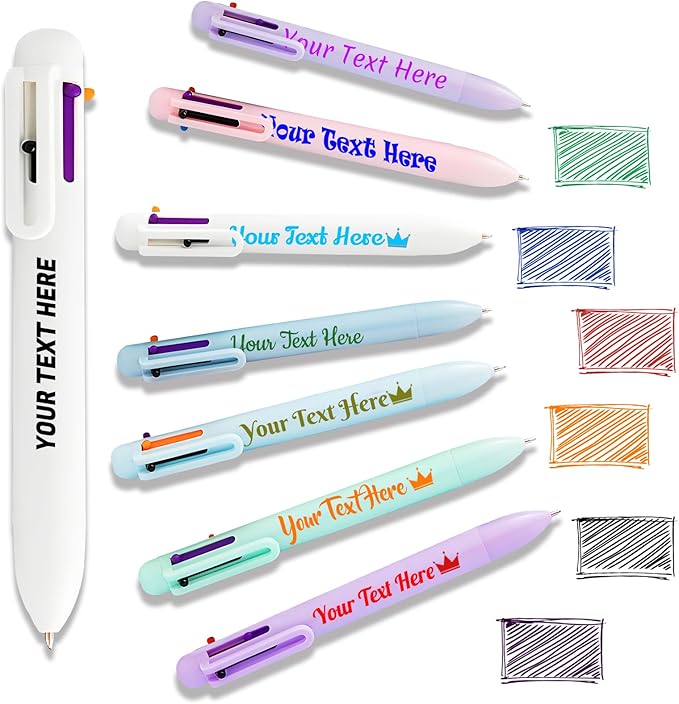 Custom 6-In-1 Multicolor Ballpoint Pen 0.5mm Tip Personalized Pens with Text Logo Name Printed Customized Pens Gift for Businesses School Office Employee Exhibition, 280PCS-DeskLoop Office