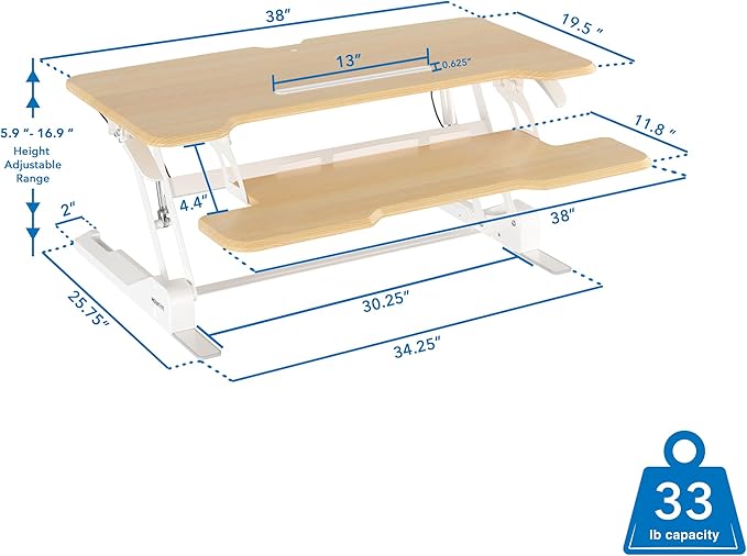 Mount-It! Height Adjustable Standing Desk Converter, 38” Wide, Desk Riser for 2 Monitors, Manual Gas Spring Sit Stand Desktop Raises to 16.9", Fits Two Monitor Screens with Keyboard Mouse Tray Maple-DeskLoop Office
