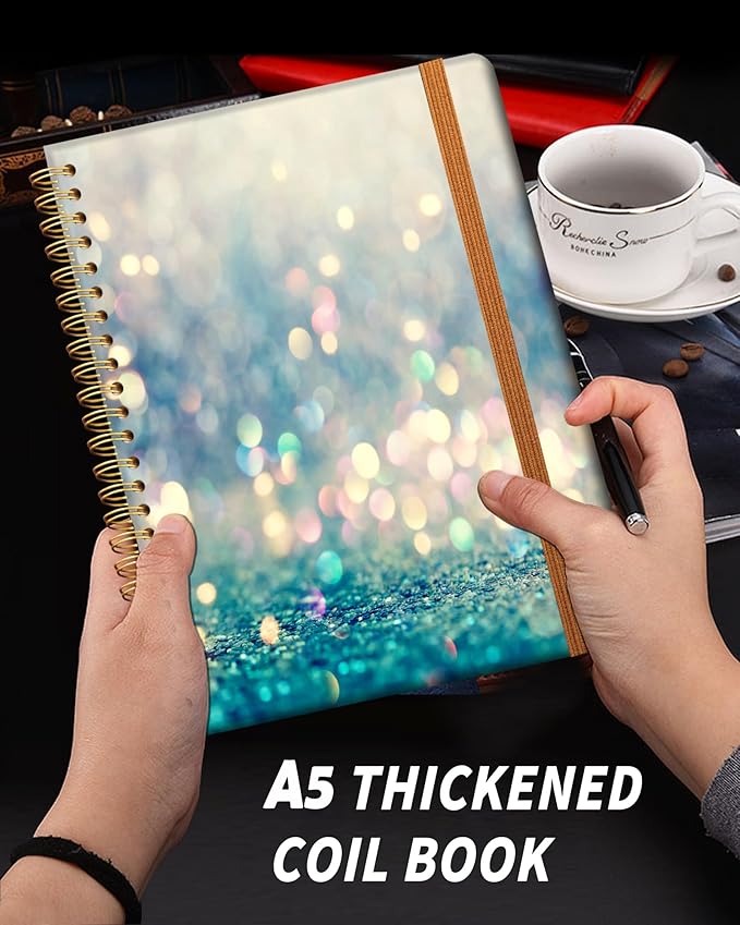 Ruled Spiral Writing Notebook,A5 Hardcover Lined College Journal for Women Lady,Fashion Puppy Watercolor Strong Twin-Wire Binding with Premium Paper,8.4" X 6",Perfect for School,Office,Home Gifts(Beautiful Blue Shiny)-DeskLoop Office