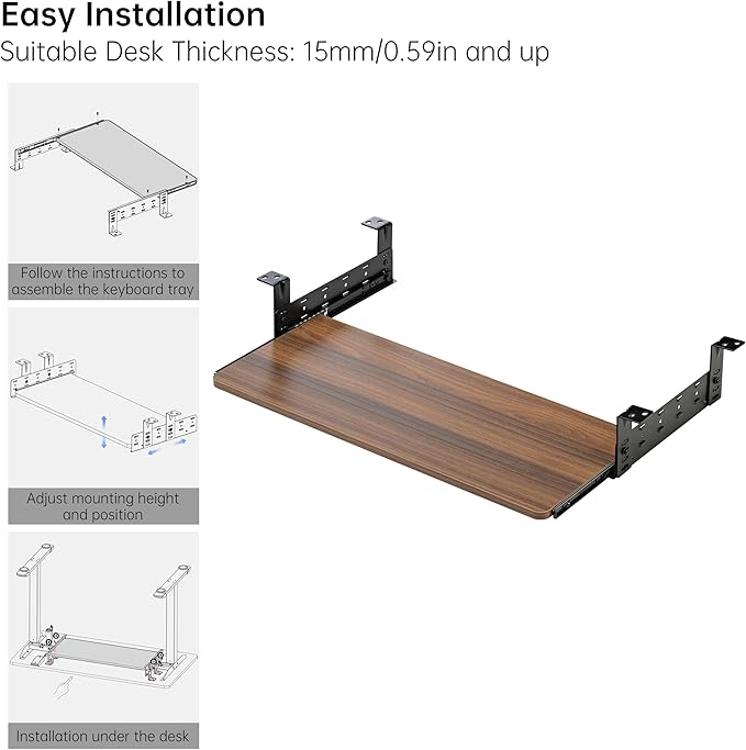 EUREKA ERGONOMIC Adjustable Keyboard Tray Under Desk, 28x11 Inch Large Slide Out Keyboard & Mouse Platform Tray, Wooden Pull Out Computer Keyboard Drawer for Typing Home Office Desk, Walnut-DeskLoop Office