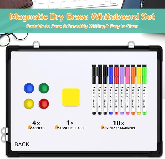 Monthly Calendar Whiteboard Dry Erase Cork Board Combination for Wall, 17x13 Magnetic Dry Erase Board, Double-Sided White Board, Portable Board for Office, Planning, Memo, School, Home (Black)-DeskLoop Office