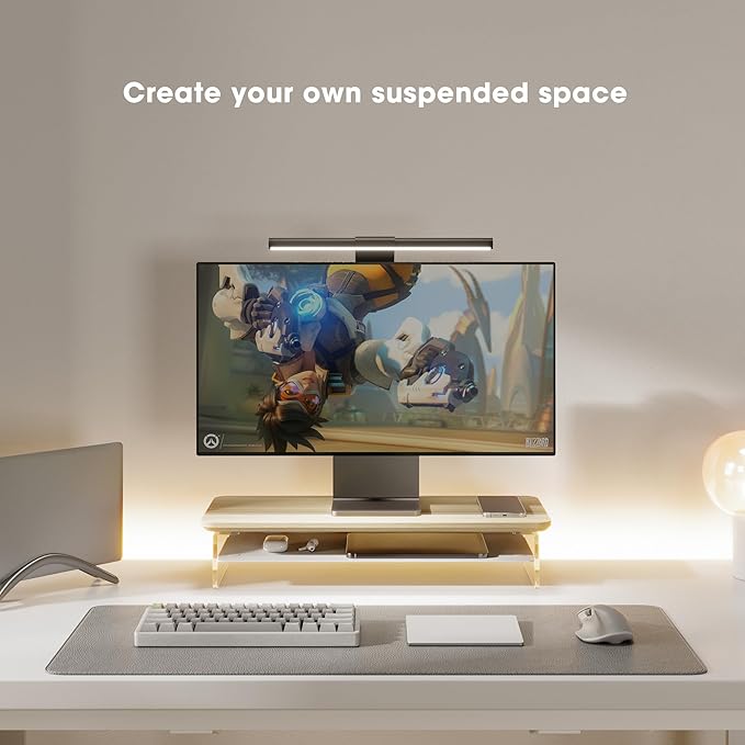 Fenge Acrylic Monitor Stand Riser, 23.6 Inches Monitor Stand with Metal Storage, 2 Tier Acrylic Computer Riser for Desk, Clear Laptop Stand for PC, Laptop, Printer, TV-DeskLoop Office