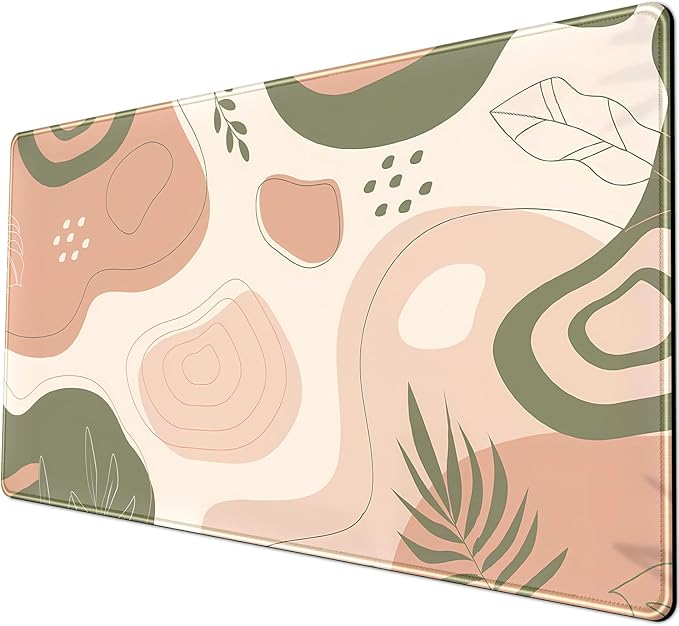 Boho Green Cream Desk Mat Boho Kawaii Green Mouse Pad Cute Desk Mat, Large Aesthetic Mouse Pad XL Desk Decor for Women with Stitched Edge Mouse Desk Pad for Keyboard and Mouse Desk Pad, 31.5x15.8in.-DeskLoop Office
