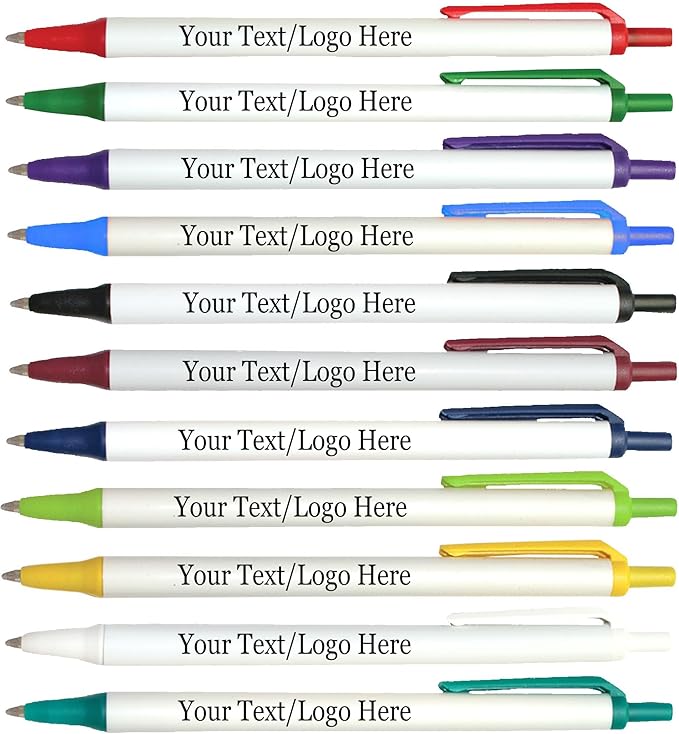 Personalized Click Stick Pens With your Custom Logo or Text-300 Pack Bulk-for Businesses, Parties, and Events, Custom Printed Retractable Slim Ballpoint Pens, Teal, Black Ink-DeskLoop Office