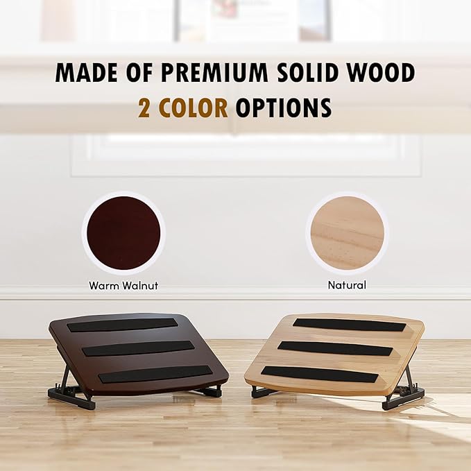 Foot Rest for Under Desk at Work, Ergonomic Wooden Desk Foot Rest with 7 Adjustable Angles, Anti-Slip Footrest Comfortable Foot Stools for Office Leg Rest, No Assembly-DeskLoop Office