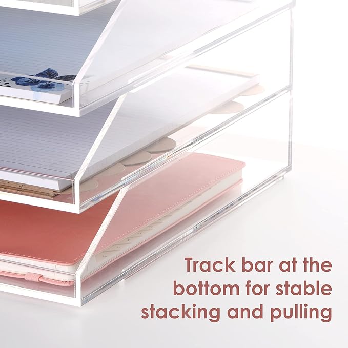 (2pcs Pack) Stackable Clear Acrylic Paper Trays, Desk File Organizer, A4 Paper Holder, Letter Tray-DeskLoop Office