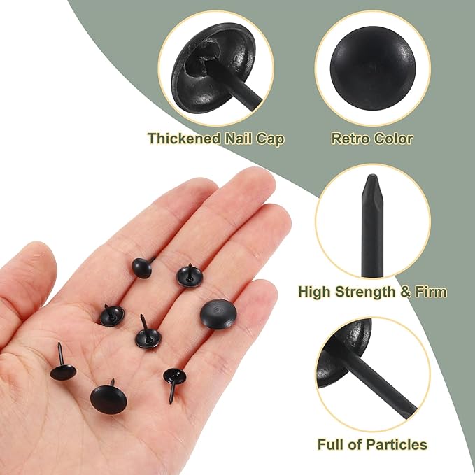 uxcell 200 Pcs Upholstery Tacks, 12 x 13mm Round Head Upholstery Nails Pins Vintage Decorative Furniture Tacks for Chairs Sofas Beds DIY Project, Black-DeskLoop Office