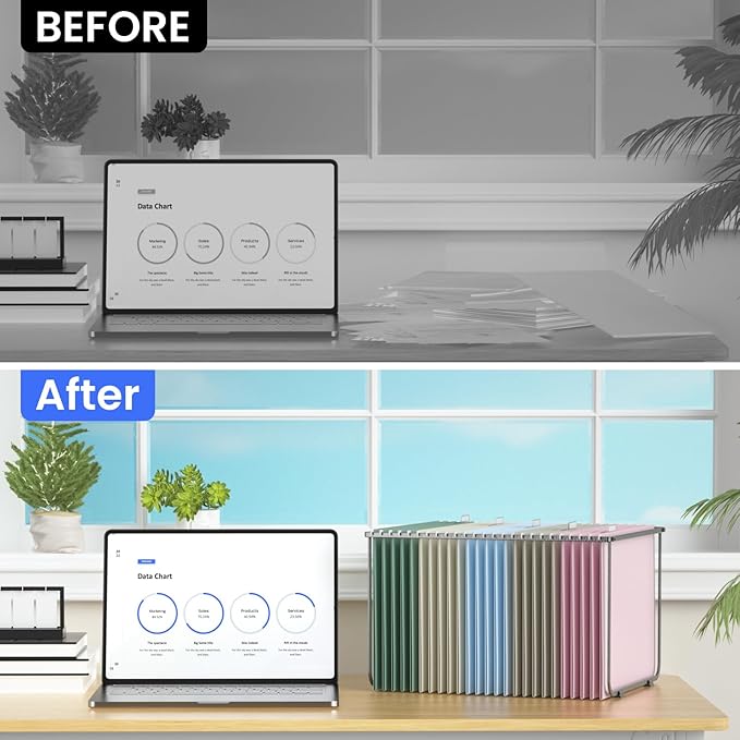 Hanging File Folders Letter Size, 50 Pack File Organizer Folders, 1/5-Cut Tabs With Hanging File Folder Framer, Heavy Duty 2 Inch Expansion, Stay Organized for Your Home and Office Bulk File.-DeskLoop Office