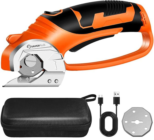 Cordless Electric Scissors,4V Rechargeable Cardboard Box Cutter Heavy Duty Fabric Scissor with Safety Lock & LED Light,Power Rotary Cutter for Leather Carpet Plastic Cutting,Sewing,Crafting-DeskLoop Office