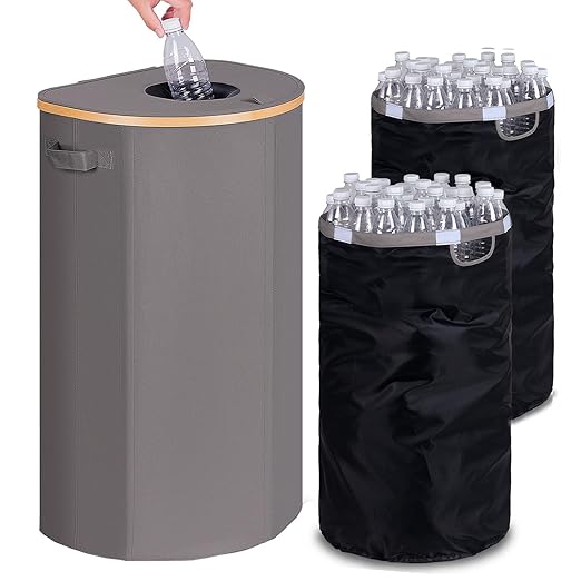 efluky Recycling Bin for Kitchen 100L, 26 Gallon Recycle Bins for Indoor Outdoor Home Use with 2 Removeable and Reusable Inner Bags, Tall Recycle bin for Bottle Can Plastice Stickers (Grey)-DeskLoop Office