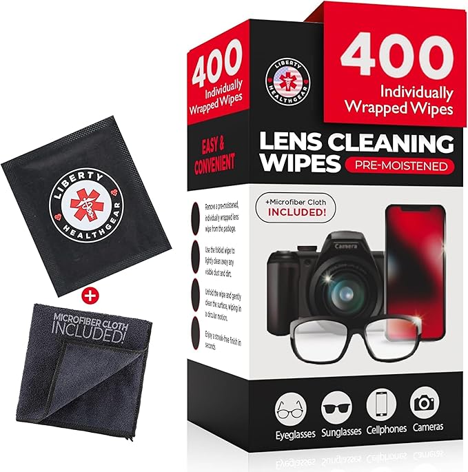 400 Eyeglass Cleaning Wipes + Microfiber Cloth for Eyeglasses & Lens Cleaner | Pre-Moistened, Individually Wrapped, Less Alcohol Formula | Lens Wipes for Eyeglasses, Eye Glasses, Lenses & Screen-DeskLoop Office